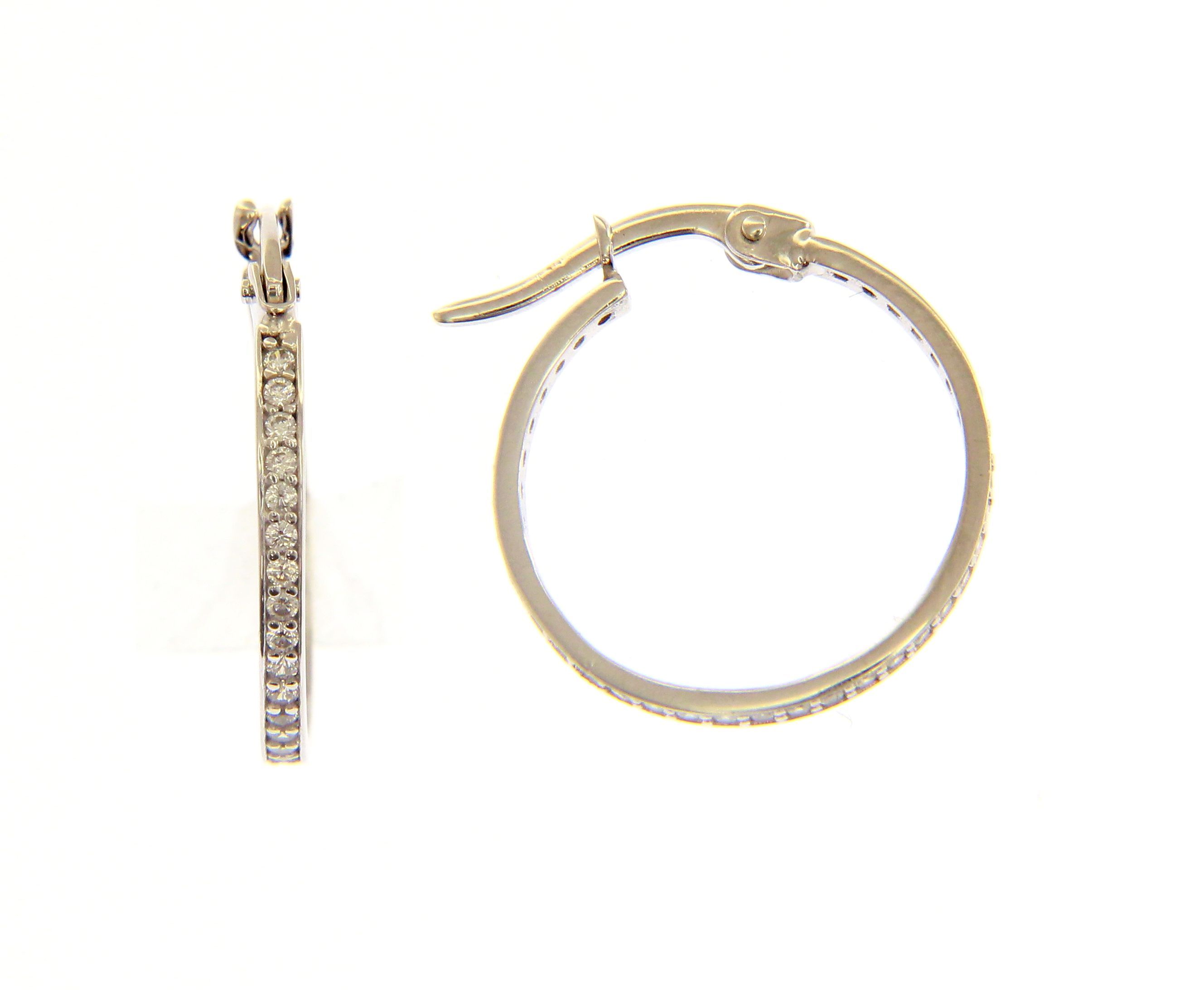 White gold hoop earrings with zircon k14 (code S201867)
